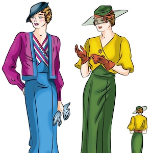 Vintage Schnittmuster #1553 Wickelkleid mit Jacke, voller Größe Druck Kopie