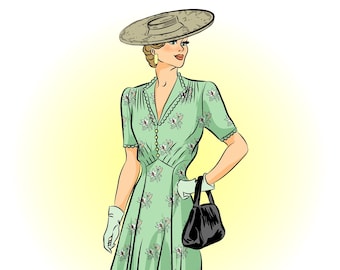 Patron de couture vintage # 9041 Robe avec plis à la taille, TÉLÉCHARGEMENT PDF (1940)