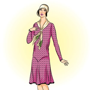 MW2961  Vintage Sewing Pattern 1920s Dress With Scarf Collar  Full Size Print