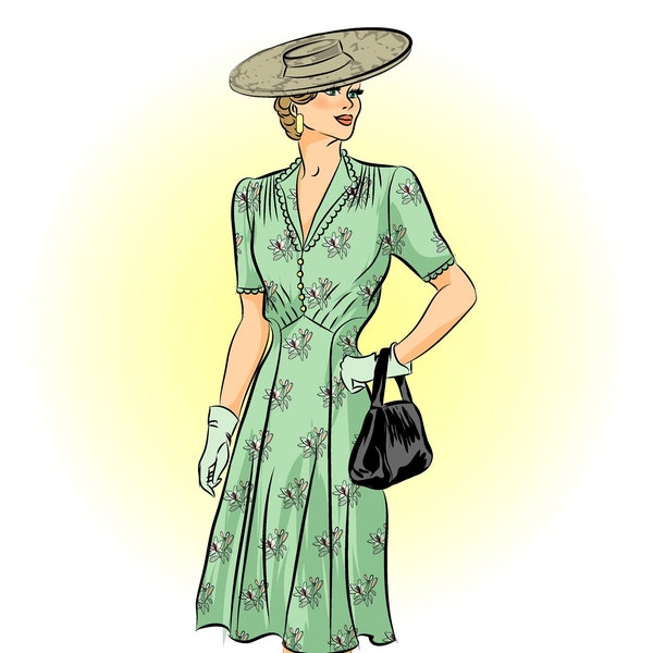 Patron de couture vintage # 9041 Robe avec plis à la taille, TÉLÉCHARGEMENT PDF (1940)