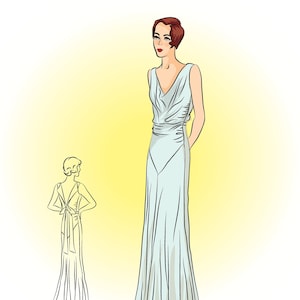 Vintage Sewing Pattern ** # 3386 -  1930 Evening Gown With Draped Neckline, PDF Download, Art Deco