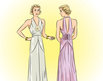 Vintage Sewing Pattern # 9405 -  1930 Evening Gown With Deep Back, PDF Download, Art Deco