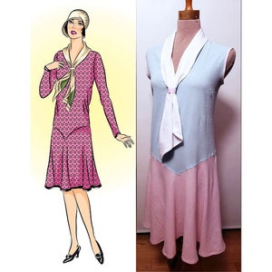 2961  Vintage Sewing Pattern 1928 Dress With Scarf Collar  PDF Print At Home**