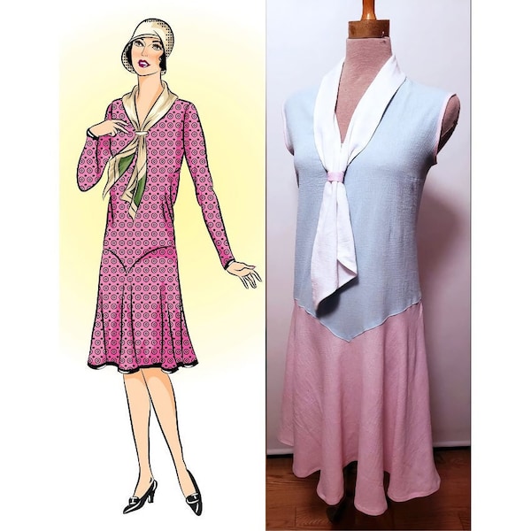 2961 vintage patron de couture 1928 robe avec col écharpe à imprimer PDF à la maison**