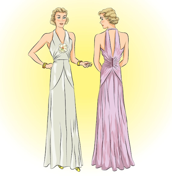 Vintage Sewing Pattern # 9405 -  1930 Evening Gown With Deep Back, PDF Download, Art Deco