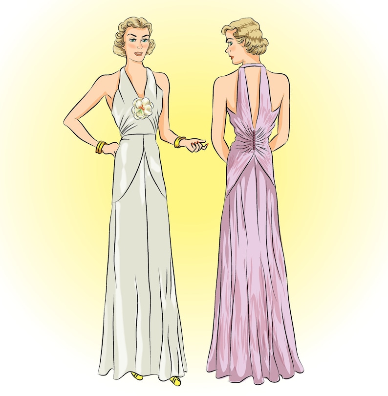 K&ouml;nnte beinhalten: Zwei Frauen in Kleidern im Vintage-Stil. Die Frau links tr&auml;gt ein wei&szlig;es Kleid mit einem Blumendetail. Die Frau rechts tr&auml;gt ein rosa Kleid.