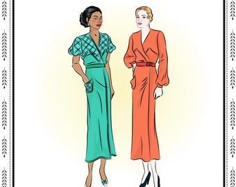 6784  Vintage Sewing Pattern 1930 Wrap Dress With Two Sleeve Options Downloadable PDF