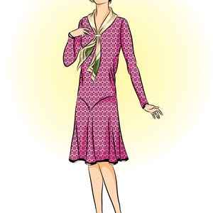 MW2961  Vintage Sewing Pattern 1928 Dress With Scarf Collar  PDF Print At Home
