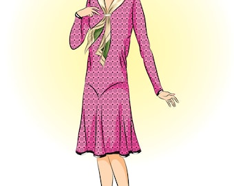 MW2961  Vintage Sewing Pattern 1928 Dress With Scarf Collar  PDF Print At Home
