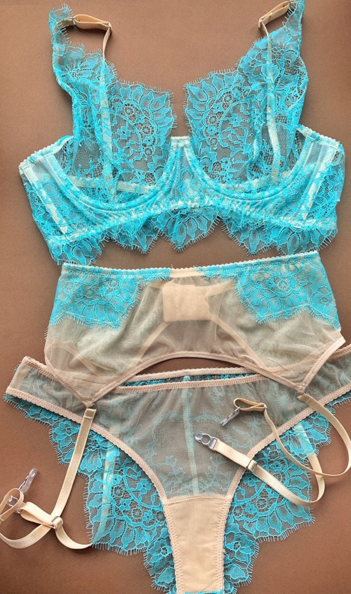 TURQUOISE LACE lingerie set / something blue wedding gift / | Etsy