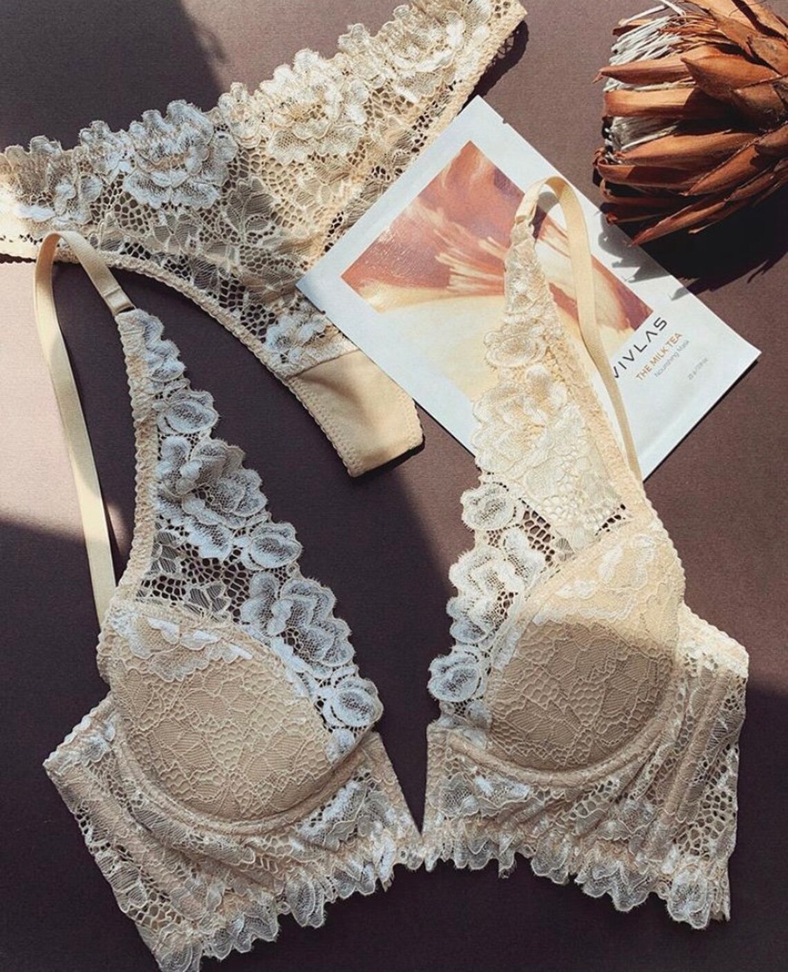 SCARLETT BEIGE LACE lingerie set V neck bra / caramel lingerie Etsy