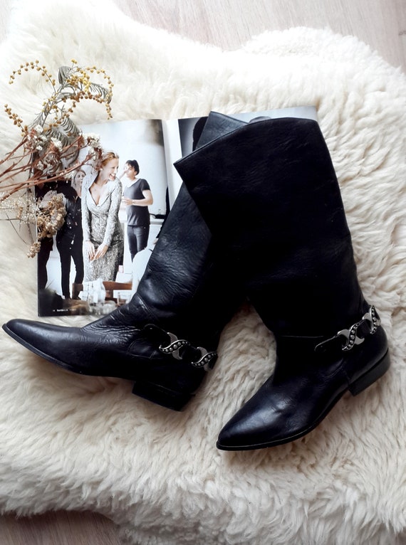 BLACK COWBOY BOOTS, boots women, boots strap, boot