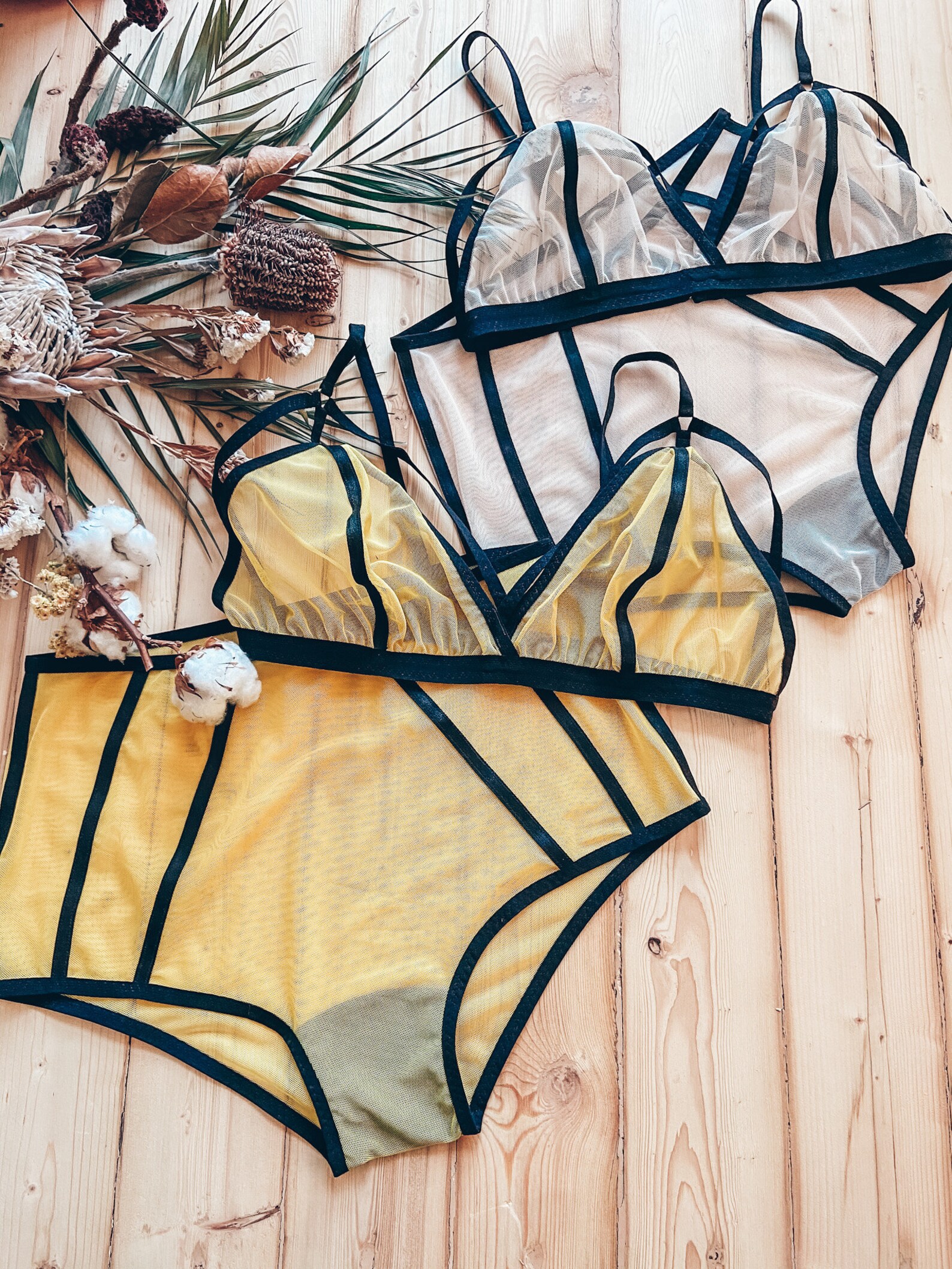 BETTY PINUP MESH lingerie set yellow striped lingerie set / | Etsy