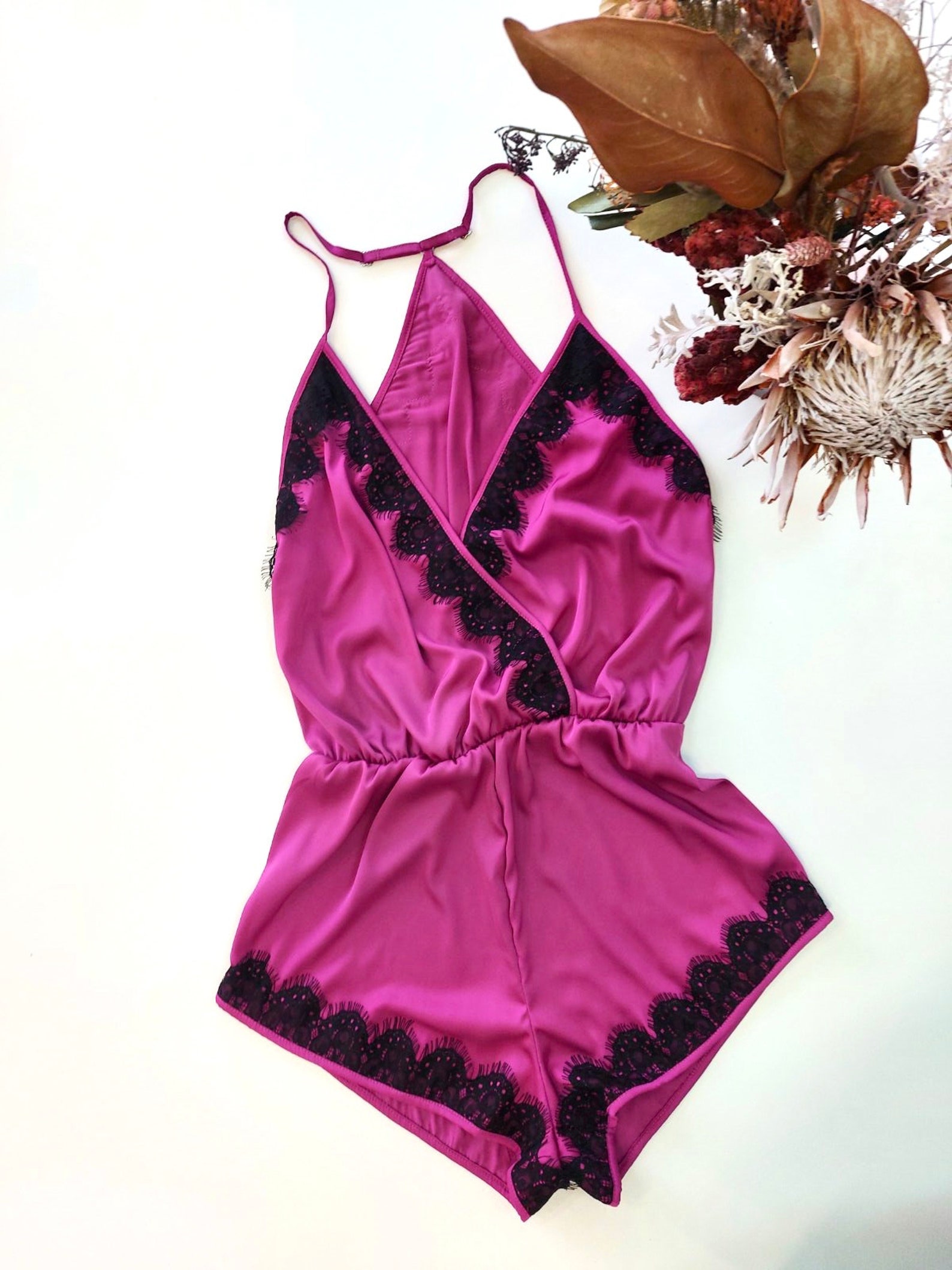 FUCHSIA SATIN ROMPER / Plus Size Onesie Pajamas / Pajamas For | Etsy