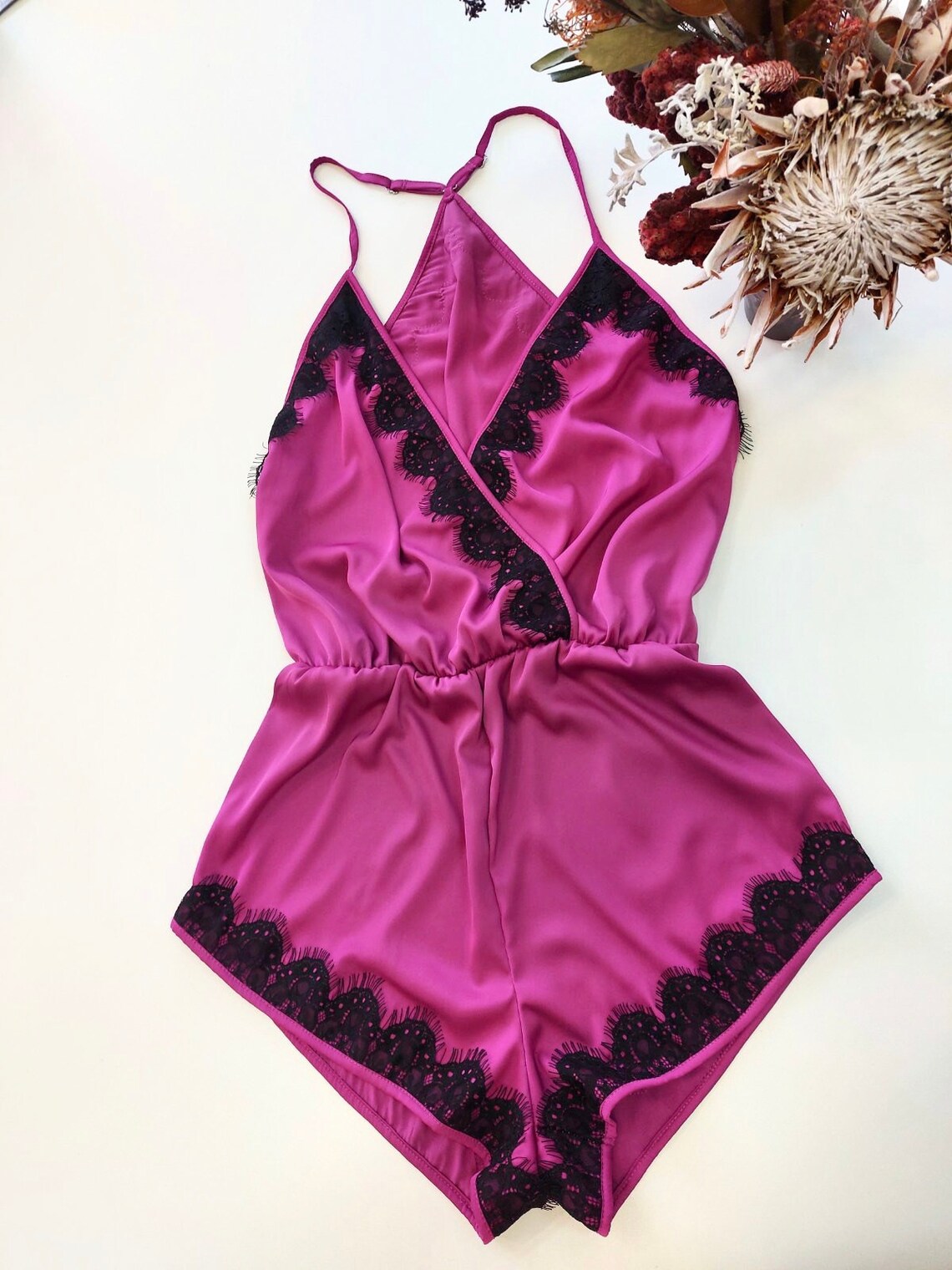 FUCHSIA SATIN ROMPER / Plus Size Onesie Pajamas / Pajamas For | Etsy