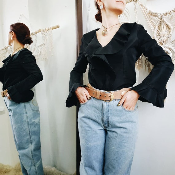 Black Friday sale / BLACK VINTAGE BLOUSE / black s
