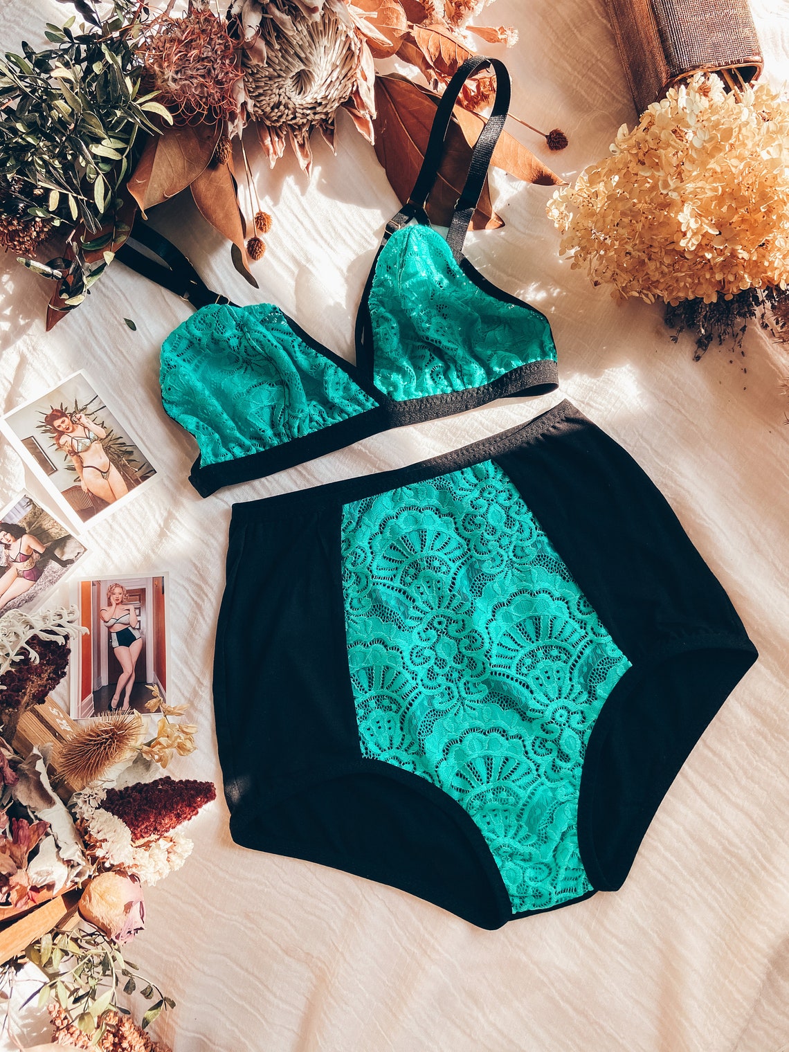 MARY TURQUOISE Lingerie Set / Plus Size Lingerie Strappy Bra / | Etsy