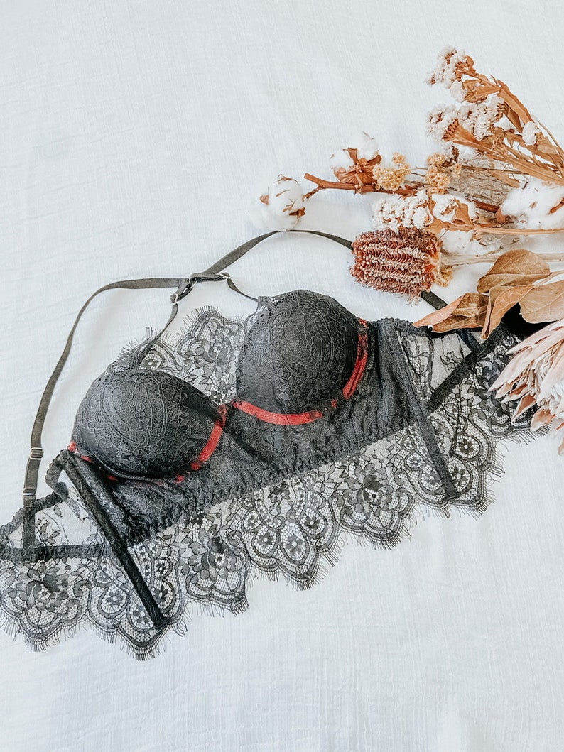 PADDED BLACK BRA lace bra lace bralette black lace bra wire bra padded bustier lace bustier