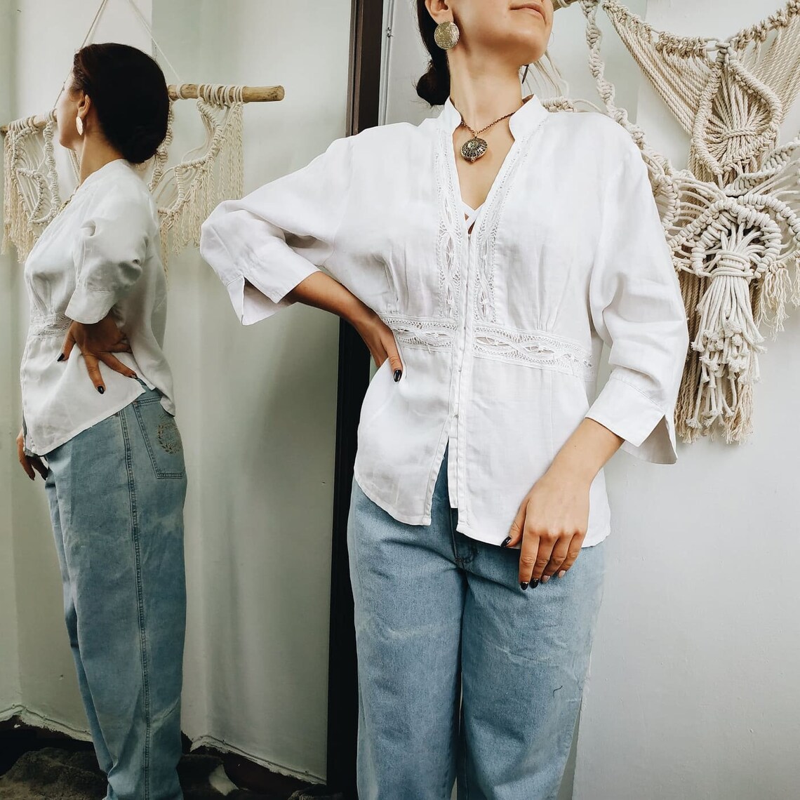 VINTAGE LINEN BLOUSE / white blouse / linen top natural fabric Etsy