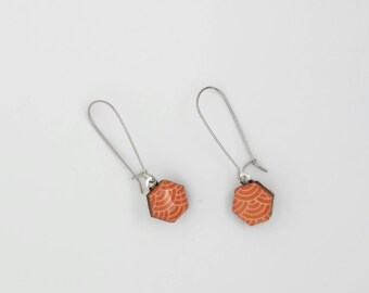 Washi Tape Orange Seigaiha Hexagon Small Dangle Earrings