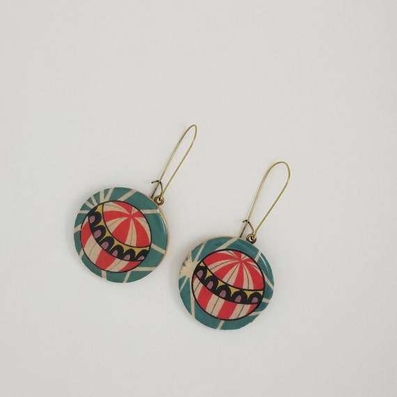 Chiyogami Earrings Yuzen Earrings Washi Earrings Small Pink and Black Earrings Japanese Paper Earrings