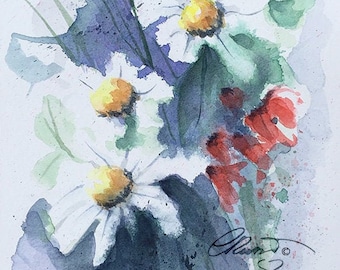 Watercolor Daisies, Wildflowers, Fine Art Print, Limited Edition, Flowers, Illustration, Nature Art, Botanical, Loose Watercolor Painting