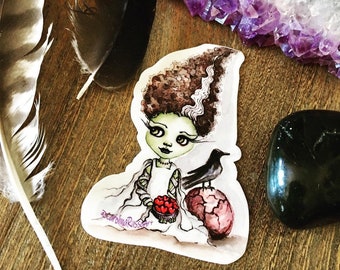 Frankenstein Bride, 3 Inch Die Cut Vinyl Sticker, Inktober,  for skateboard, Bullet Journal, Hobonichi, Halloween Art