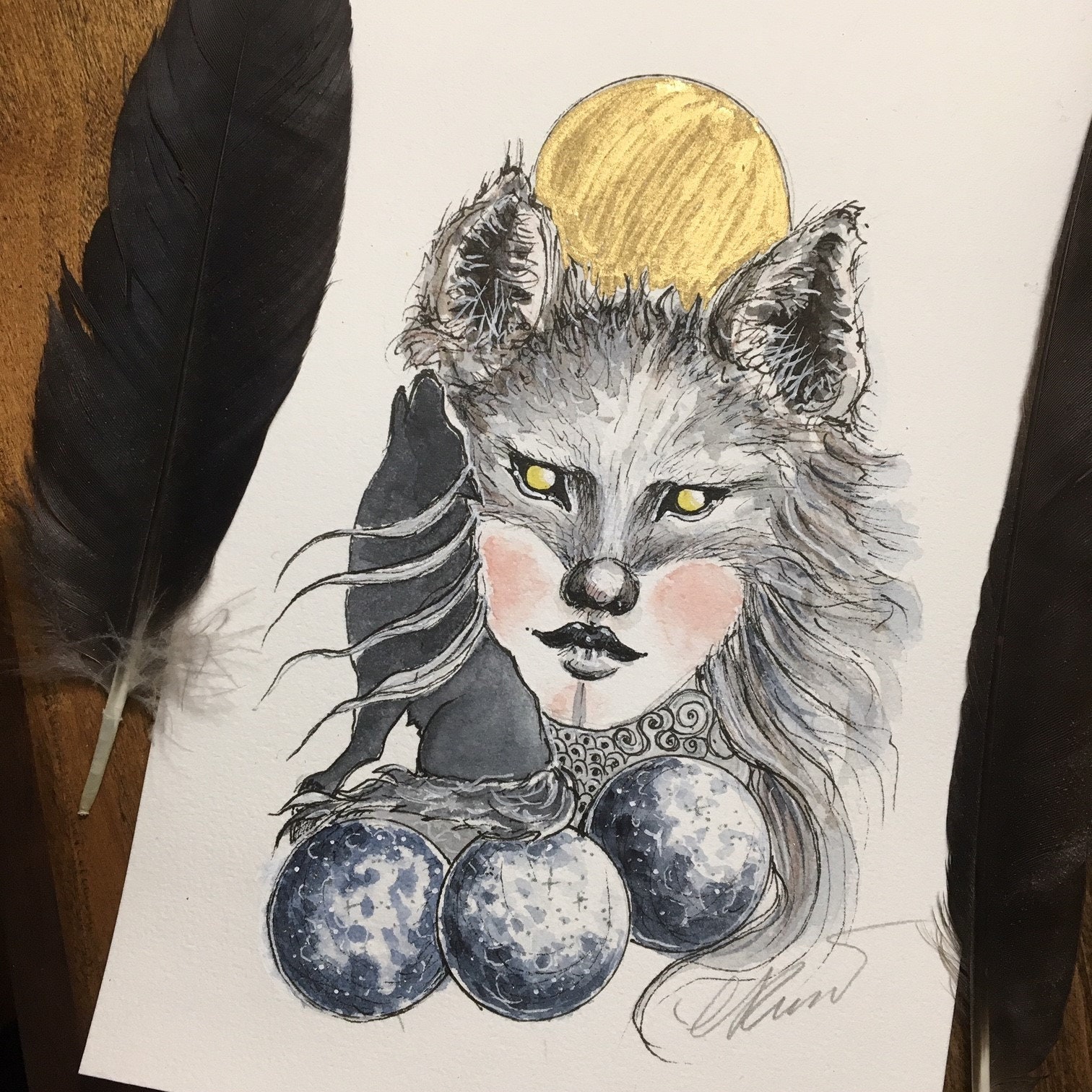 Wolf Spirit Animal Loup Garou Deesse Loup Lune Estampe Etsy