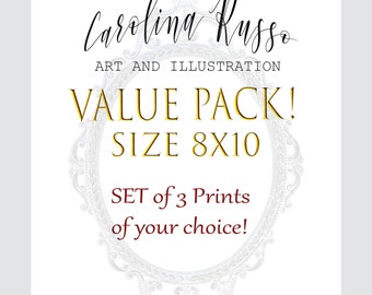 VALUE Pack 3 Prints Set 8x10, Special Value, Watercolors,  Open Edition Prints, Signed Prints, Collectible Series