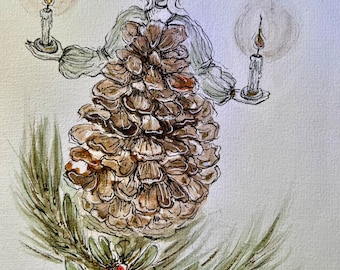 Watercolor Pinecone, Pine, Winter, Christmas Art, Limited Edition Print, New Release for Limited Time