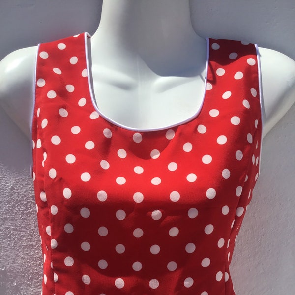 Vntg Spanish Flamenco Gypsy Blouse/Bodice Sleeveless Red with White Polkadots 32"(81cm) Bust/Summer Blouse/Top