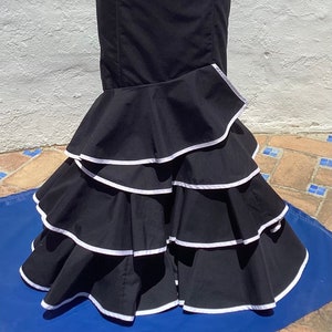 Vintage Spanish Black Cotton Skirt with White Trims Waist 34”(86cm)Hips 38”(96.5cm) Size 14UK/10US/42EU Horse Riding/Fiesta Andalucian Style
