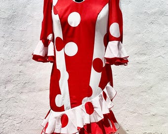 [新品] フラメンコ衣裳 • Made in Spain Spanish Vintage Fiesta/flamenco Dress Red/white Big