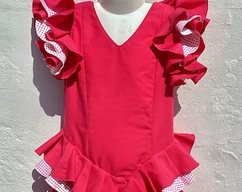 Spanish Flamenco Dress, Sevillana Dress For Girls RED Black With Polka Dots Spanish Flamenco Dress, Sevillana Dress For Girls RED Black With Polka Dots