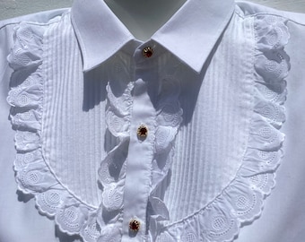 Girl’s Spanish White Lace Shirt/Blouse Age 8-10 approx Sparkling Ruby Rhinestone Buttons Spanish Size 32