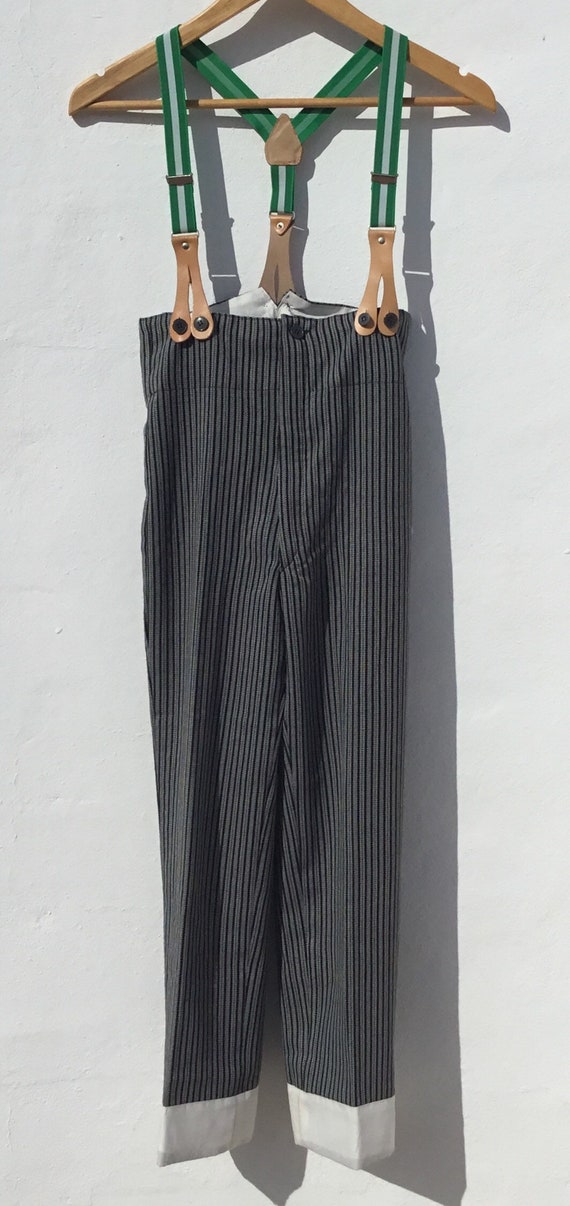 Vintage Spanish Pinstripe Trousers with Braces, Flamenco Horse Riding Pants, Size 8/9