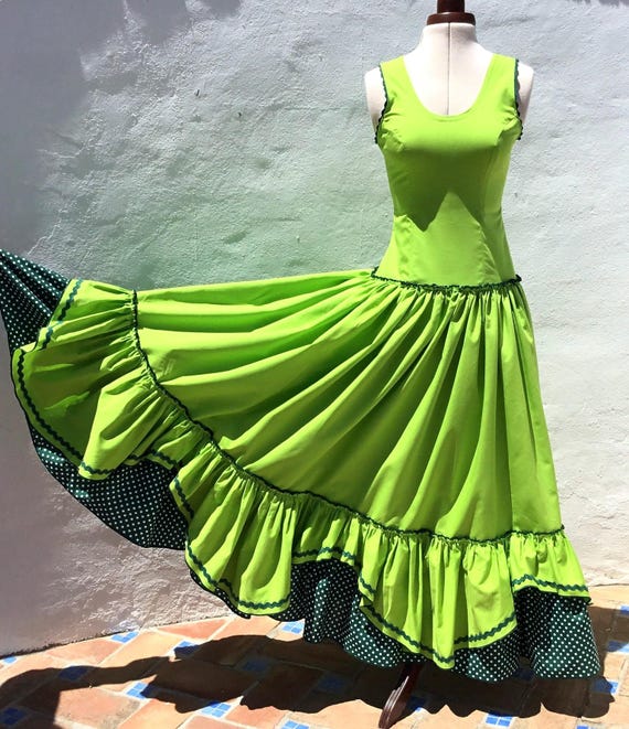 green flamenco dress Vintage Lime – Polka Dot Full Circle Skirt, Bust 34”(86.5cm) Indianwear Bridalwear Asianwear Designerwear Pakistaniwear in BROMLEY