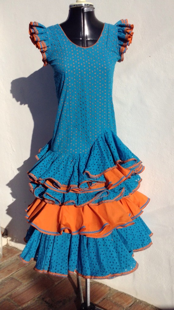 Spanish Flamenco Dress 32" Bust - Turquoise Blue O