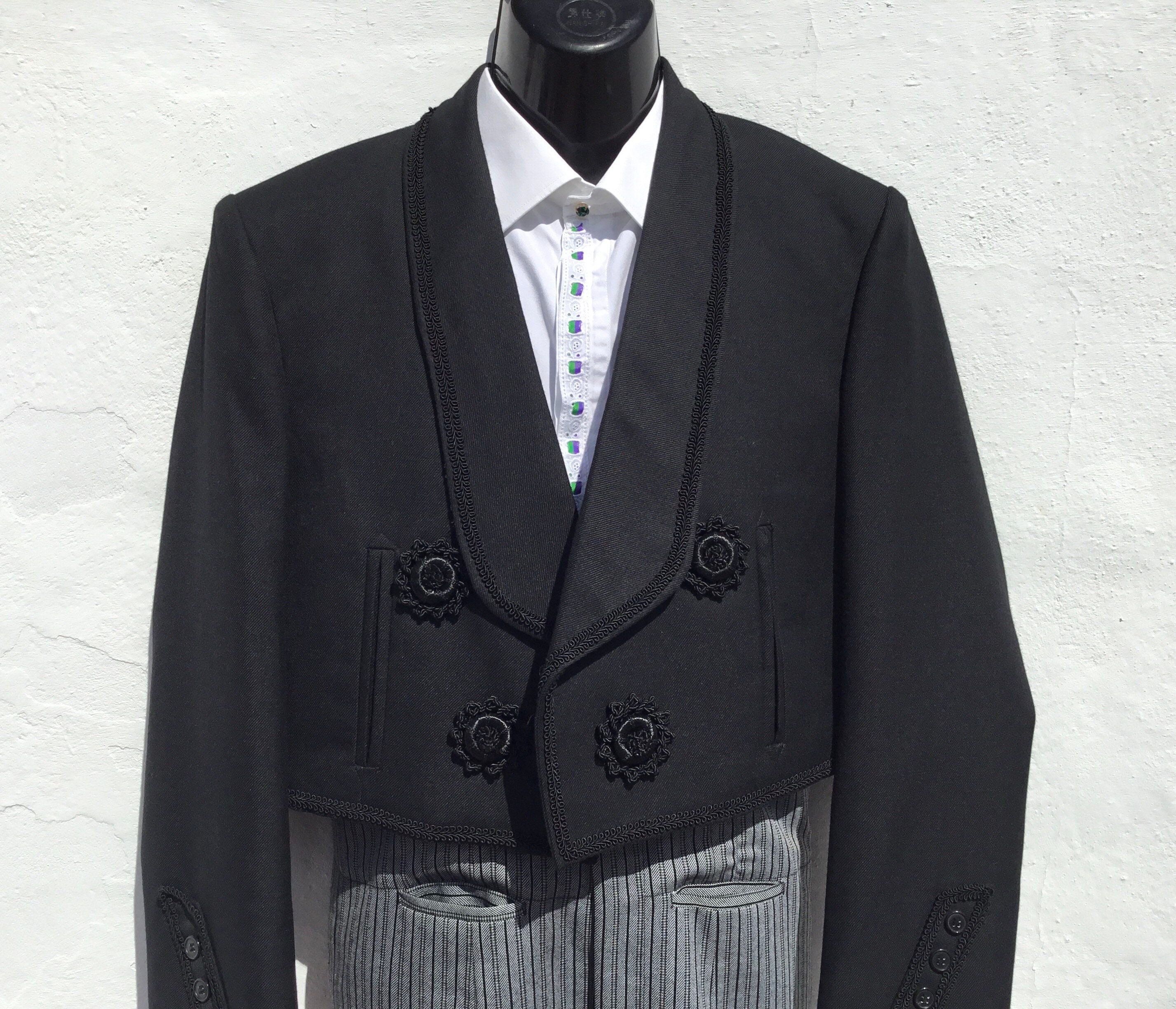 Image of Vintage Spanish Flamenco/Equestrian Cropped Black Jacket Chest 44"(112cm Braid Cairelles Fabulous Decorative
