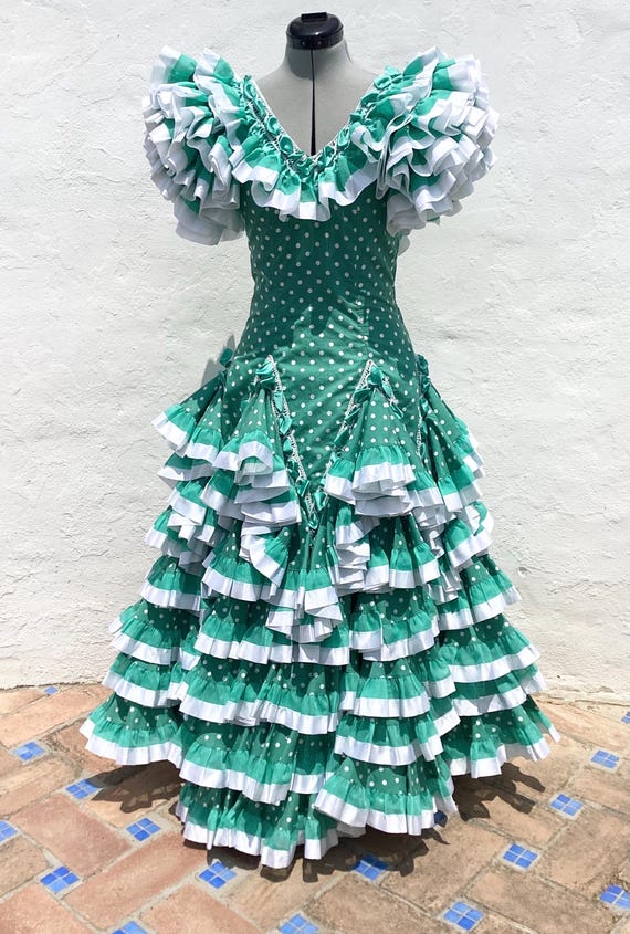 slim fit dress slacks Green ruffled flamenco dress