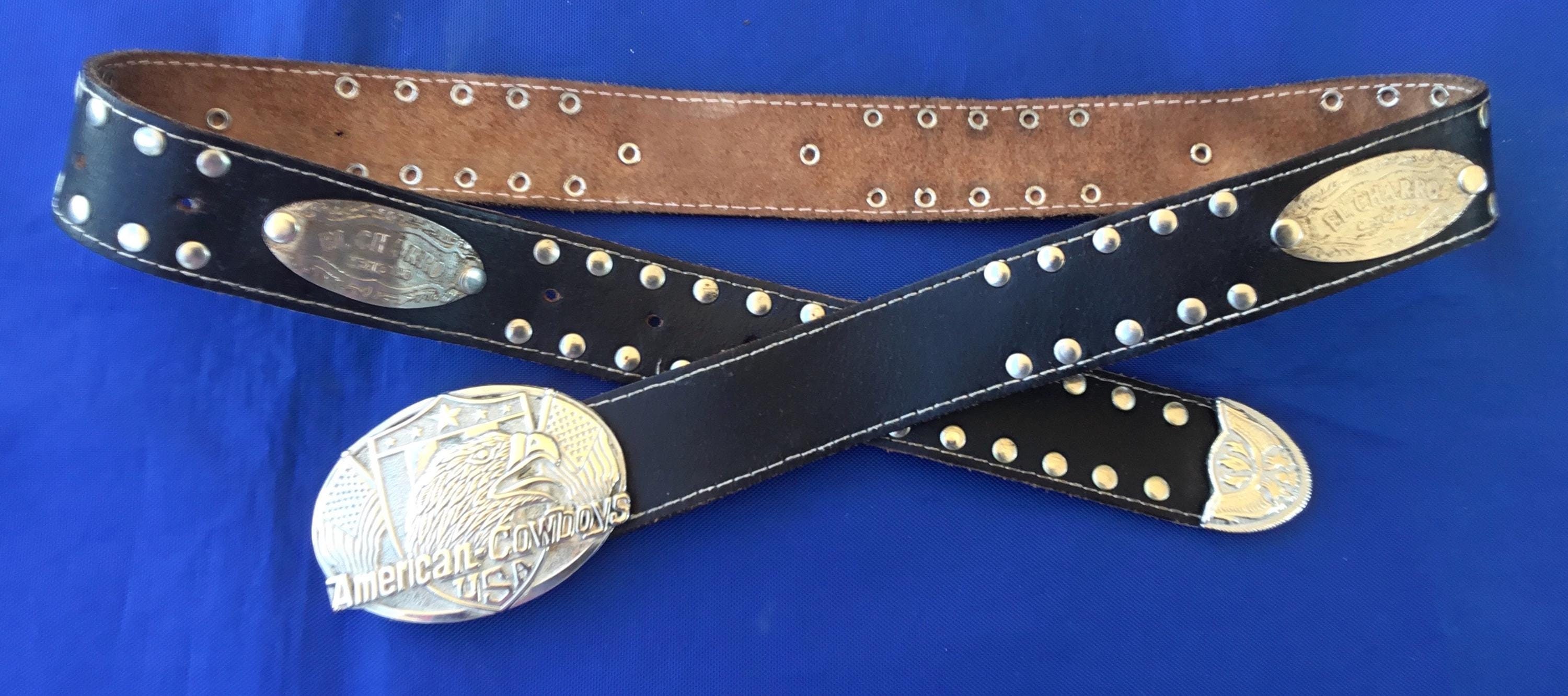 Ceinture De Gaucho Vintage Argentine – Cuir Noir, Pièces Argentées, Années 1950