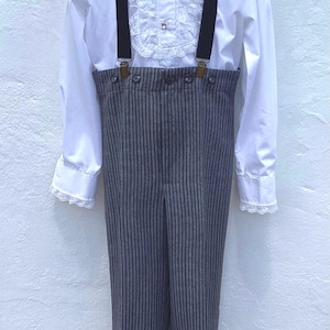 Boys Vintage Spanish High Waisted Horse Riding/Flamenco Pants Grey/Black Pinstripes W23”(58.5cm) L16”(40.5cm) Age 5/6 Approx