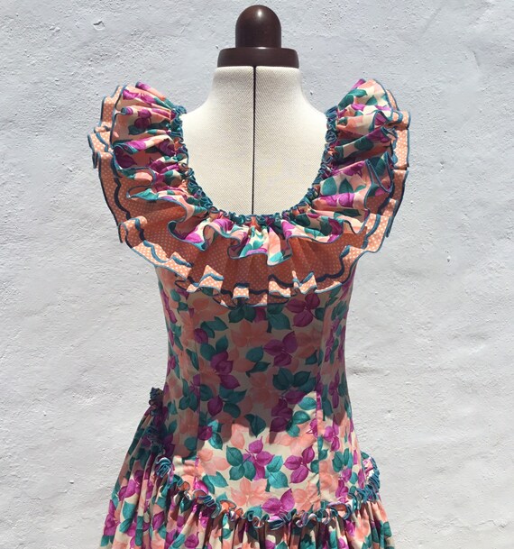 Vntg Spanish Gypsy Flamenco Dress Bust 