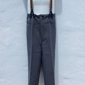 Kids’ Spanish Highwaisted Horse Riding/Flamenco Grey/Black Pinstriped Pants + Elastic Button On Braces W22 L17 Age 4/5 approx