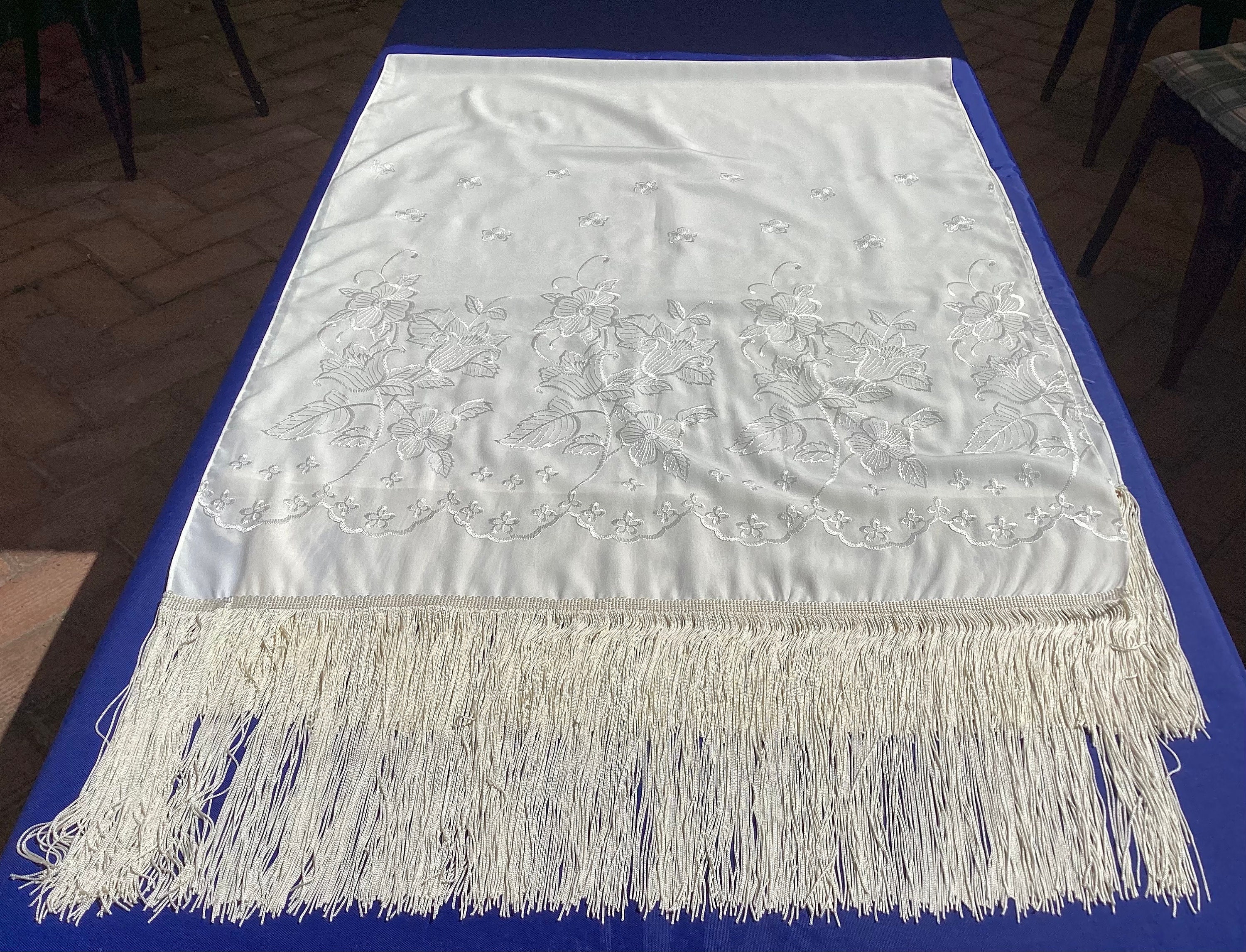 小物 shaggy design long stole Vintage Deadstock Ivory Rectangular Stole/shawl With Floral