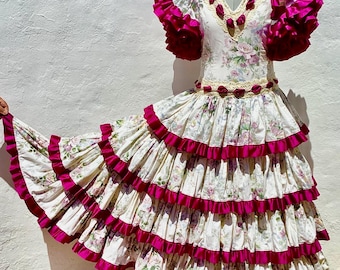 Spanish Flamenco Dress Red/White Polkadots+White Flecos
