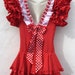 Vntg Spanish Flamenco Gypsy Dress, Scarlet/White/Polkadot Satin Ribbons Petite Size 30'(76cm)Bust Age 12-14 approx Young Teens 