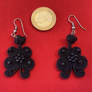 Black Soutache Spanish Flamenco Earrings - Vintage Deadstock - New + Unused Drop  Earrings with Earwire Fixings