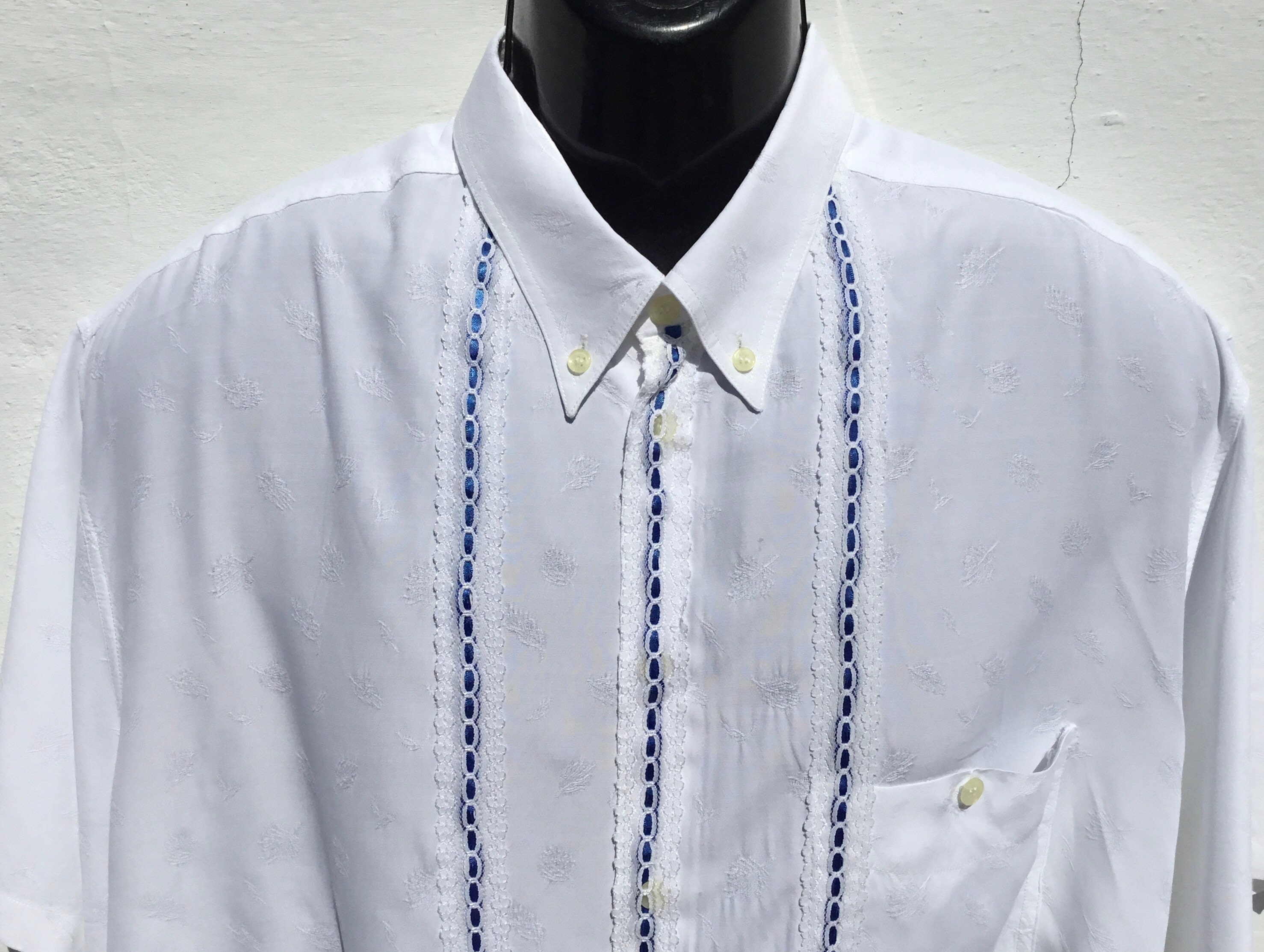 Image of Vintage 1970’S Spanish Flamenco/Equestrian/Dress Shirt Fancy White Lace/Royal Blue Ribbons Chest Size 50"(127cm Special Occasion