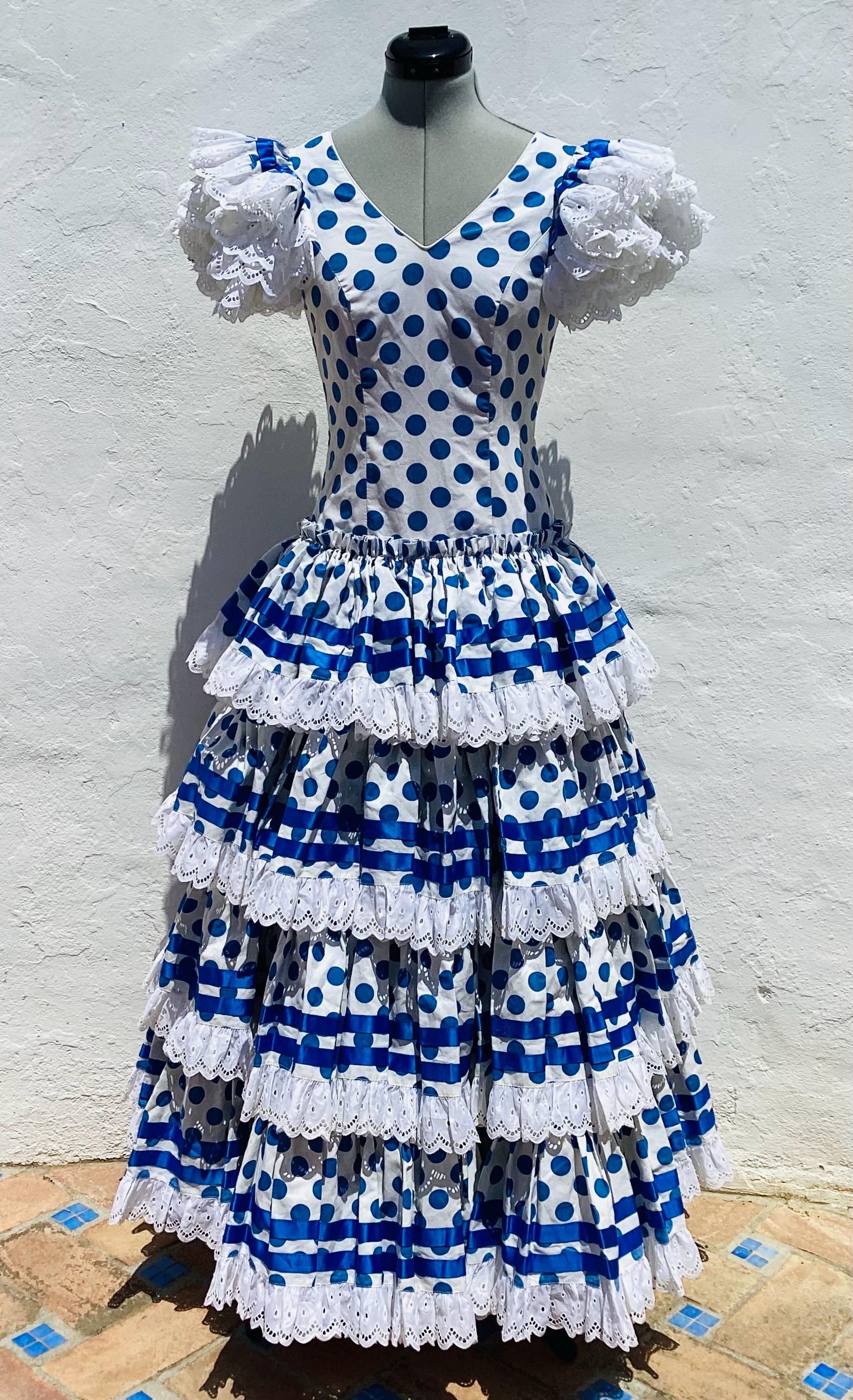 blue dress in spanish Striped Spanish Dress - Matching Bow Bonnet main image 0